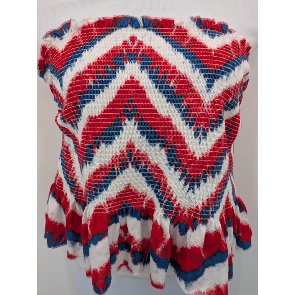 Boho Beach July 4th Holiday Red White Blue Chevron Smocked Peplum 3XL Tube Top - Picture 3 of 8